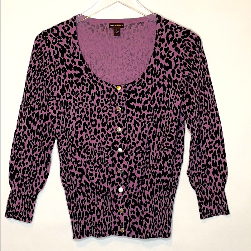 Dana Buchman Purple Animal Print Cardigan (S)